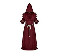 WQHPLMD Medieval Hooded Monk Costume - Wine Red