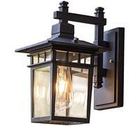 WQHPLMD Retro Matte Black Outdoor Wall Light with Clear Glass - Weatherproof Die-Cast Aluminum Housing, E27 Base for Patio and Garden Decor