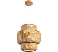 WQHPLMD Retro Pendant Light - Natural Rattan Chandelier, Adjustable Chain/Cord Length for Various Spaces