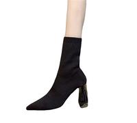 WQHPLMD Tacones Botas Tipo calcetín elástico, Botas Cortas para Mujer, Punta Puntiaguda, Tacones Gruesos,
