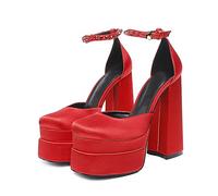 WQHPLMD Tacones de Bloques para Mujeres de toba Cuadrada de Tobillo de Tobillo de Pan de Diez Rhinestons cuña de satén satén Alta Plataforma de Plataforma Zapatos de Vestir Origen China