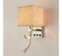 WQHPLMD USB Headboard Reading Light with Gooseneck Arm Bedside Decor for Living Room Bedroom Hardwired Sconces Fabric Lamp