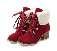 WQHPLMD Winter Boots Mid Heel Lace Up Snow Boots Round Toe Chunky Heel Short Shoes Suitable for Women's Office Weddings
