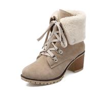 WQHPLMD Winter Boots Mid Heel Lace Up Snow Boots Round Toe Chunky Heel Short Shoes Suitable for Women's Office Weddings