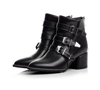 WQHPLMD Winter Boots Round Toe Thick Heel Snow Boots Red Faux PU Buckle Low Suitable for Women's Office Weddings