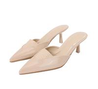 WQHPLMD Woman Mules Rhinestone Pointy Closed Toe Stilettos Sandals Summer Slip On Bridal Dress Shoes 7CM