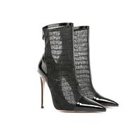 WQHPLMD Women's Ankle Boots Stiletto Pointed Toe Mesh Booties Back Zipper Party Dress Pumps Shoes