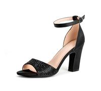 WQHPLMD Women's Block Heel Open Toe One Strap Heeled Sandals Wedding Party Dressy 8.8cm