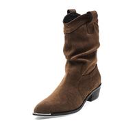 WQHPLMD Women's Boots Pointed Toe Flat Chunky Heel Boots Pleated Cowboy Boots Suitable for Walking and Shopping Activities