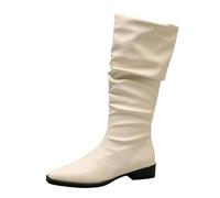 WQHPLMD Women's Boots Pointed Toe Pleated Mid Calf Boots Autumn and Winter Warm Square Heel Boots Suitable for Everyday Leisure Travel