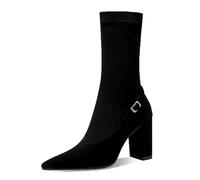 WQHPLMD Women's Boots Pointed Toe Thick Heel Skinny Boots Black Mid Calf Boots Suitable for Outdoor Travel and Leisure