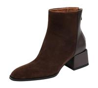 WQHPLMD Women's Boots Round Toe Block Heel Boots Brown Back Zipper Closure Low Boots Suitable for Daily Casual Office Use