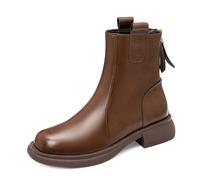WQHPLMD Women's Boots Round Toe Mid Heel Flat Boots Autumn and Winter Fleece Low Boots Suitable for Outdoor Travel and Leisure