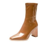 WQHPLMD Women's Boots Round Toe Mid Heel Flat Boots Autumn and Winter Velvet Thick Heel Boots Side Zip Closure Suitable for Traveling and Shopping