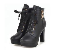 WQHPLMD Women's Boots Round Toe Thick Sole Short Boots Belt Buckle Strappy Block Heel Suitable for Daily Outdoor Sports