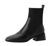 WQHPLMD Women's Boots Square Toe Knitted Sleeve Stretch Boots Autumn and Winter Thick Heel Slim Socks Boots Suitable for Daily Casual Office Use