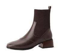 WQHPLMD Women's Boots Square Toe Knitted Sleeve Stretch Boots Autumn and Winter Thick Heel Slim Socks Boots Suitable for Daily Casual Office Use