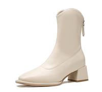WQHPLMD Women's Boots Square Toe Thick Heel Skinny Boots Autumn and Winter Flat Low Boots Back Zipper Closure Suitable for Daily Walking and Shopping