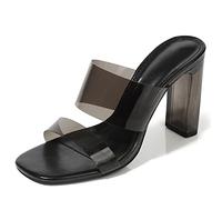 WQHPLMD Women's Heeled Sandals Open Toe PVC Belt Slip On High Heel Slingback Transparent Chunky Heels Suitable for Casual Banquet Etiquette Bridesmaid Weddings