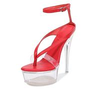 WQHPLMD Women's Heeled Sandals Pumps Open Toe Thong Stiletto Shoes Transparent Platform High Heel Buckle Suitable for Casual Banquet Etiquette Bridesmaid Weddings