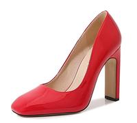WQHPLMD Women's Heeled Sandals Square-Toe Pumps Patent Leather Shallow Mouth Chunky Heels Solid Color Professional Shoes Suitable for Night Banquet Etiquette Models Catwalk