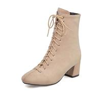 WQHPLMD Women's High Boots Round Toe Low Mid Heel Boots Lace Up Business Boots Suitable for Outdoor Travel in Autumn and Winter