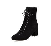 WQHPLMD Women's High Boots Round Toe Low Mid Heel Boots Lace Up Business Boots Suitable for Outdoor Travel in Autumn and Winter