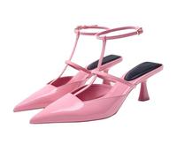 WQHPLMD Women's Kitten Closed Pointed Toe Heeled Sandals Ankle Strap Slingback Work Pumps Shoes 5cm