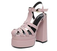 WQHPLMD Womens Ladies High Block Heel Peep Toe Ankle Strap Strappy Party Sandals Heels Platform Wedding Party Pumps Ankle Strap Shoes Origin China