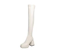 WQHPLMD Women's Long Boots Square Toe Chunky Heel Over The Knee Boots Waterproof Platform Elastic Slim Boots Suitable Shopping in Autumn Winter