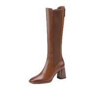 WQHPLMD Women's Mid Calf Boots Brown Stretch Skinny Boots Winter Thick Heel High Boots Suitable for Walking and Shopping