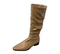 WQHPLMD Women's Mid Calf Boots Pointed Toe Pleated Block Heel Boots Spring and Autumn Slim Rider Boots Suitable for Leisure and Shopping Trips