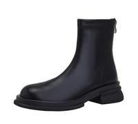 WQHPLMD Women's Mid Calf Boots Round Toe Flat Thick Heel Boots Spring and Autumn Elastic Slim Boots Back Zipper Suitable for Daily Casual Walking