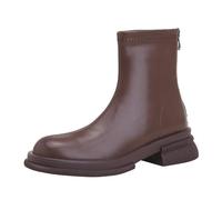 WQHPLMD Women's Mid Calf Boots Round Toe Flat Thick Heel Boots Spring and Autumn Elastic Slim Boots Back Zipper Suitable for Daily Casual Walking