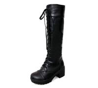 WQHPLMD Women's Mid Calf Boots Round Toe Thick Sole Warm Boots Thick Heel Lace Up High Shoes Suitable for Winter Leisure Outdoor Sports