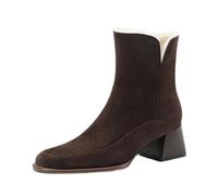 WQHPLMD Women's Mid Calf Boots Square Toe Chunky Heel Snow Boots Autumn Winter Mid Heeled Low Boots Suitable Adding Velvet Keep Warm The Snow