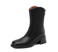 WQHPLMD Women's Mid Calf Boots Square Toe Thick Heel Skinny Boots Autumn and Winter Back Zipper High Boots Suitable for Outdoor Travel and Walking