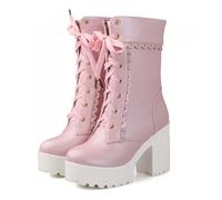 WQHPLMD Women's Mid Calf Boots Thick Sole Lace Up Chunky Heel Boots Winter Round Toe Warm Shoes Suitable for Casual Outdoor Sports