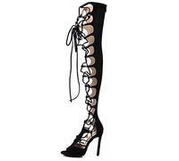 WQHPLMD Women's Open Toe Knee High Sandals Strap Womens Lace Up Over The Knee Thigh High Sandal Gladiator Outdoor Long Boots Stiletto Origin China