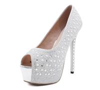 WQHPLMD Women's Platform Pumps Fish Mouth Peep Toe Stilettos for Party Dress Catwalk Shoes 14cm