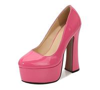WQHPLMD Women's Pumps Round Toe Platform Patent Leather Shallow Mouth Chunky Heels Solid Color Professional Shoes Suitable for Night Banquet Etiquette Models Catwalk
