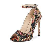 WQHPLMD Women's Pumps Sandals Open Toe Shallow Mouth High Heel Printing Buckle Slip On Stiletto Shoes Classic Office Model Catwalk Casual Shoes