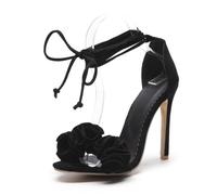 WQHPLMD Womens Stiletto Flower Decoration Ankle Wrap Open Toe Sandals Wedding Bride Dressy Shoes 10 Cm