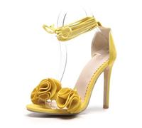 WQHPLMD Womens Stiletto Flower Decoration Ankle Wrap Open Toe Sandals Wedding Bride Dressy Shoes 10 Cm