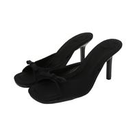 WQHPLMD Womens Stiletto Square Open Toe Slip On Mules for Party Sandals Prom Pumps Shoes 7.5CM