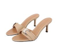 WQHPLMD Womens Stilettos Mules Peep Toe Backless Slip-on Buckle Heeled Sandals Dress Summer Party Prom Slide Shoes 6.5CM