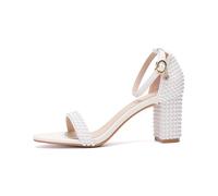 WQHPLMD Women's Stilettos Open Toe Sandals Rhinestone Ankle Strap Latin Salsa Dancing Party Shoes 7cm