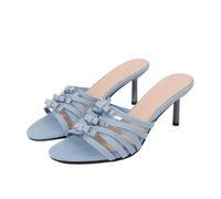 WQHPLMD Womens Stilettos Pointy Open Toe Sandals Denim Bow Slip On Party Prom Shoes 7cm