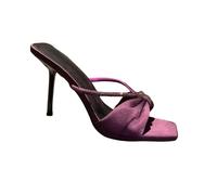 WQHPLMD Women's Stilettos Square Open Toe Rhinestone Cross Strap Sandals Party Wedding Slip On Mule Shoes 9 Cm