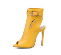 WQHPLMD Women's Summer Ankle Boots Stiletto Fish Mouth Metal Buckle Booties Casual Dress Sandals Shoes 11 CM